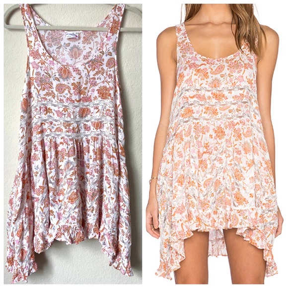 Free People Dresses & Skirts - Free People Boho Floral Lace Trapeze Slip Dress